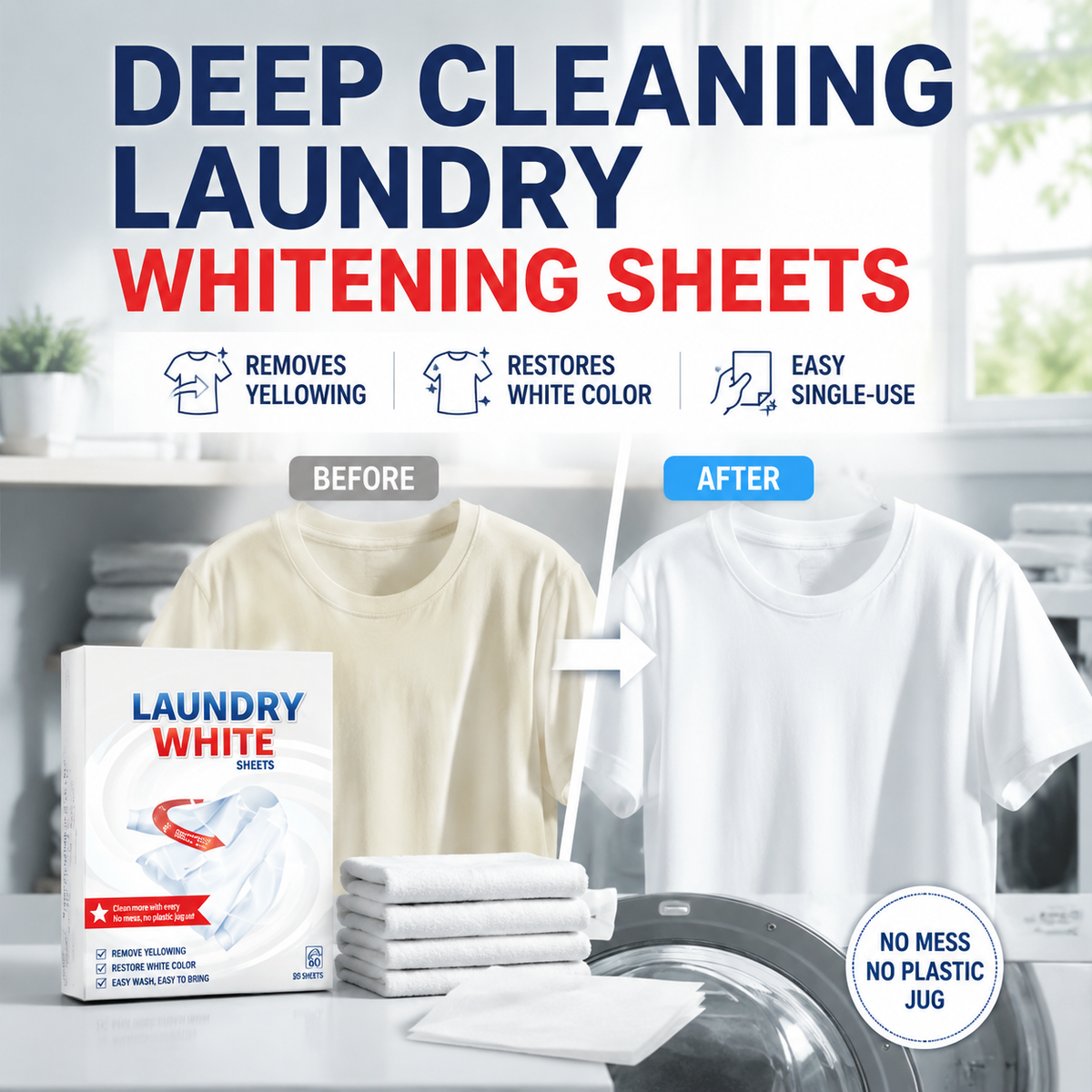 🔥💥 Deep Cleaning And Whitening✨🧺 Laundry Cleaning Sheets - Powerful Stain Remover Brightening Fabric