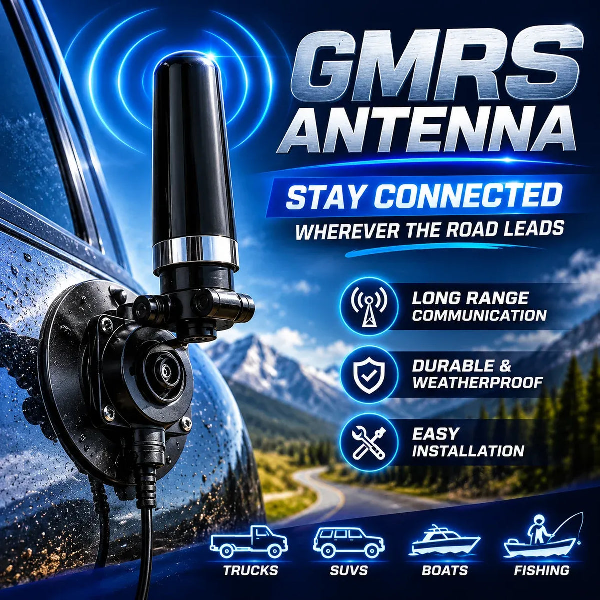🔥Last Day 49% OFF - Universal GMRS Antenna Mount – Heavy-Duty Radio Antenna Bracket for Cars, SUVs, Trucks, Off-Road Vehicles & Boats