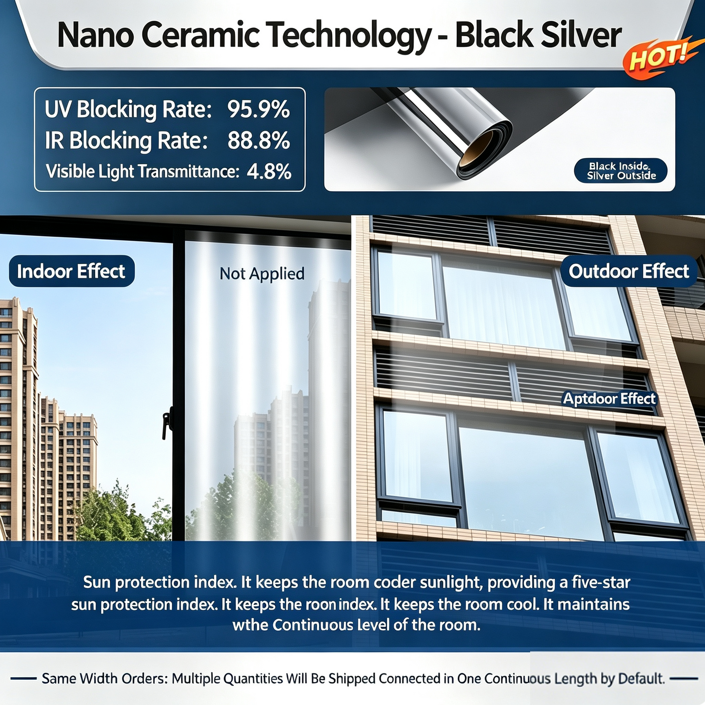 ☀️ One-Way Privacy Window Film – Daytime Mirror Effect, Heat Blocking & UV Protection