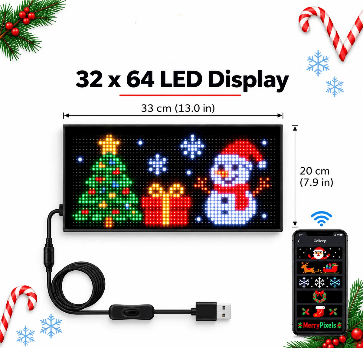 Christmas LED Pixel Window Display | App Controlled Animated Holiday Light for Car & Home Decor