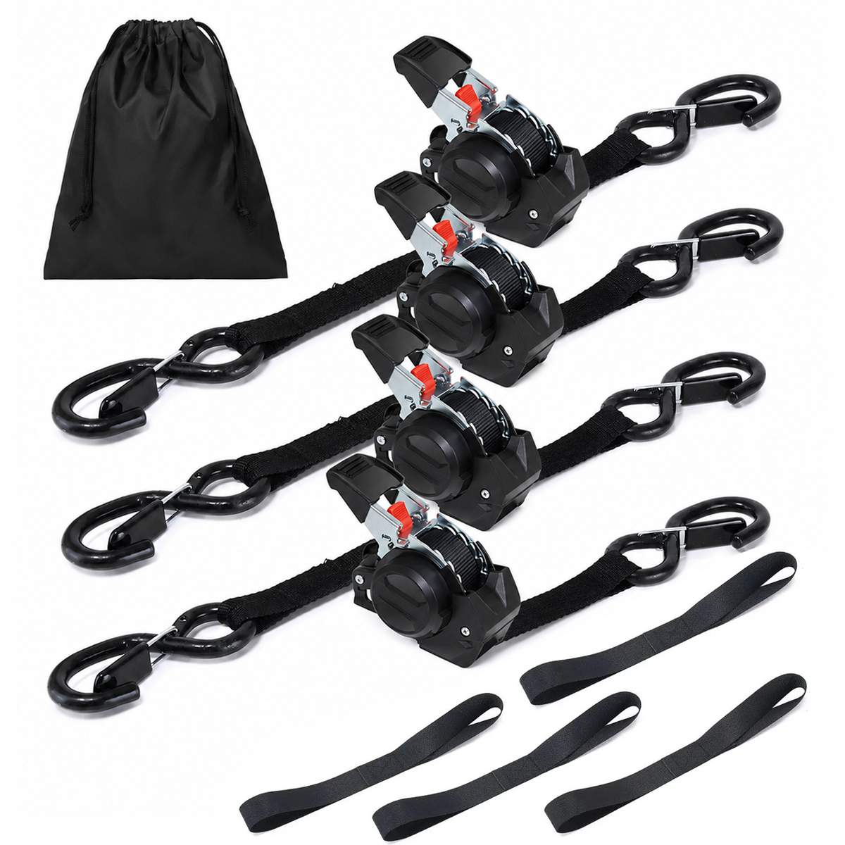 🔥😍⏰Limited Stock 60% OFF 🚜 Dual-End Retractable Tie-Down Ratcheting Straps, Large Locking S Hooks for Motorcycle, ATV, Truck