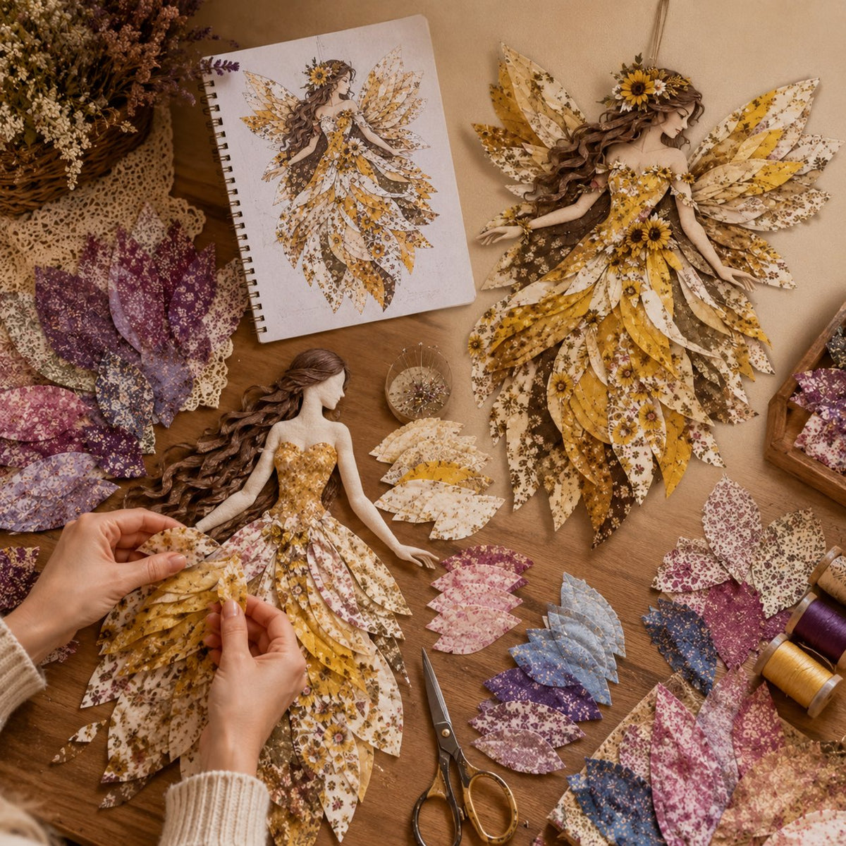 💯🧚♀️🌸 Premium Fairy Patchwork DIY Kit | High-Quality Layered Fabric with Floral Wings DIY Handmade Fantasy Wall Decor ✨15*12cm