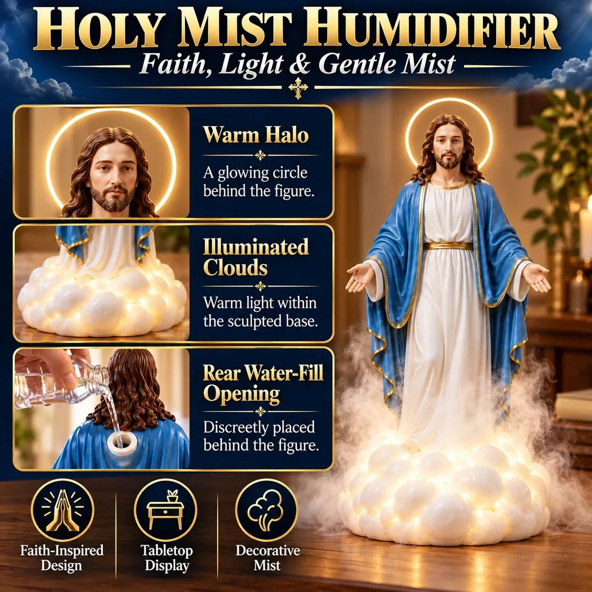 🎁 Last Day 49% Off✝️✨ Holy Mist Humidifier — Daytime Décor, Evening Glow☁️💛