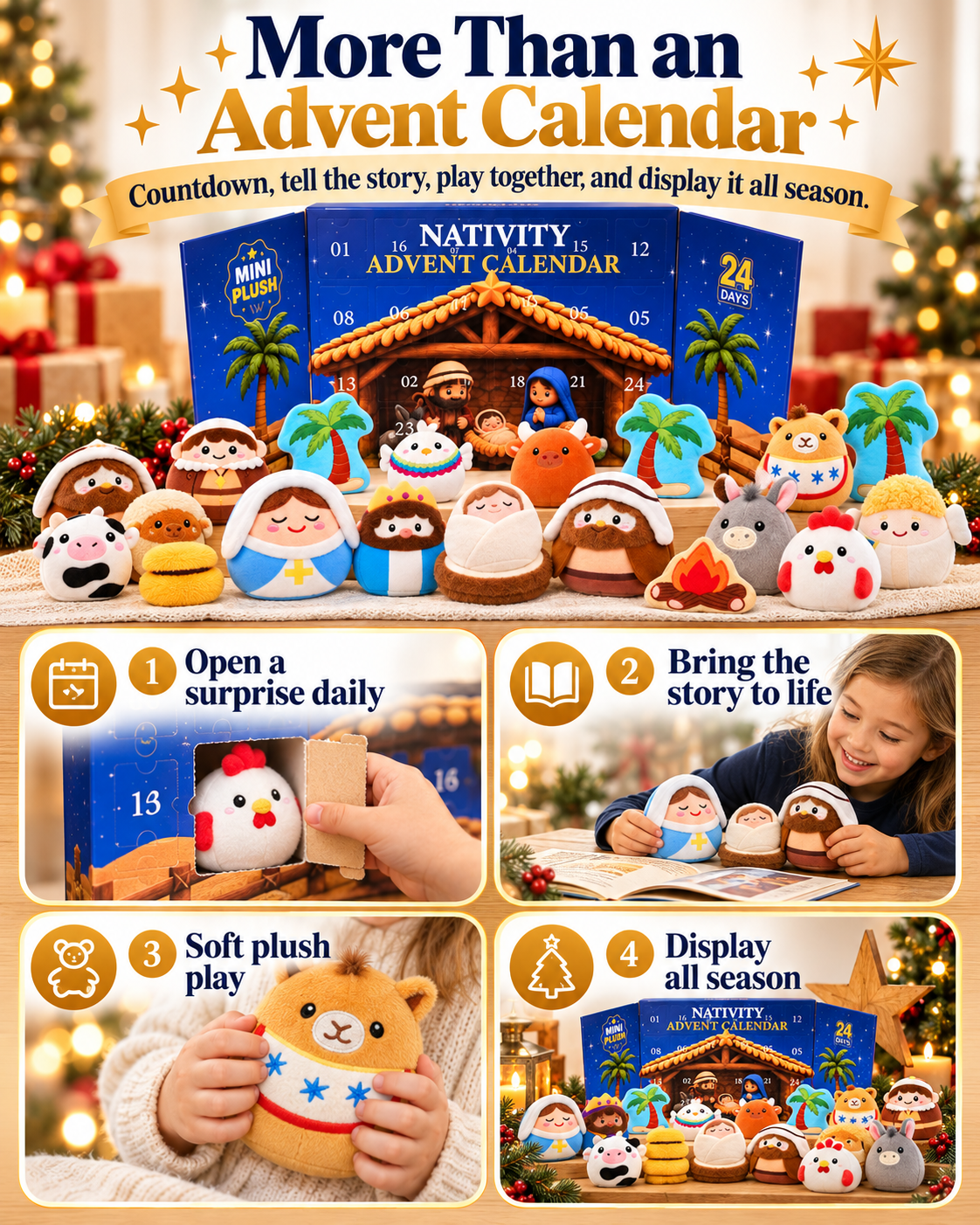 ✨ 24 Days of Nativity Surprises – Plush Christmas Advent Calendar & Heartwarming Gift for Kids 🎁
