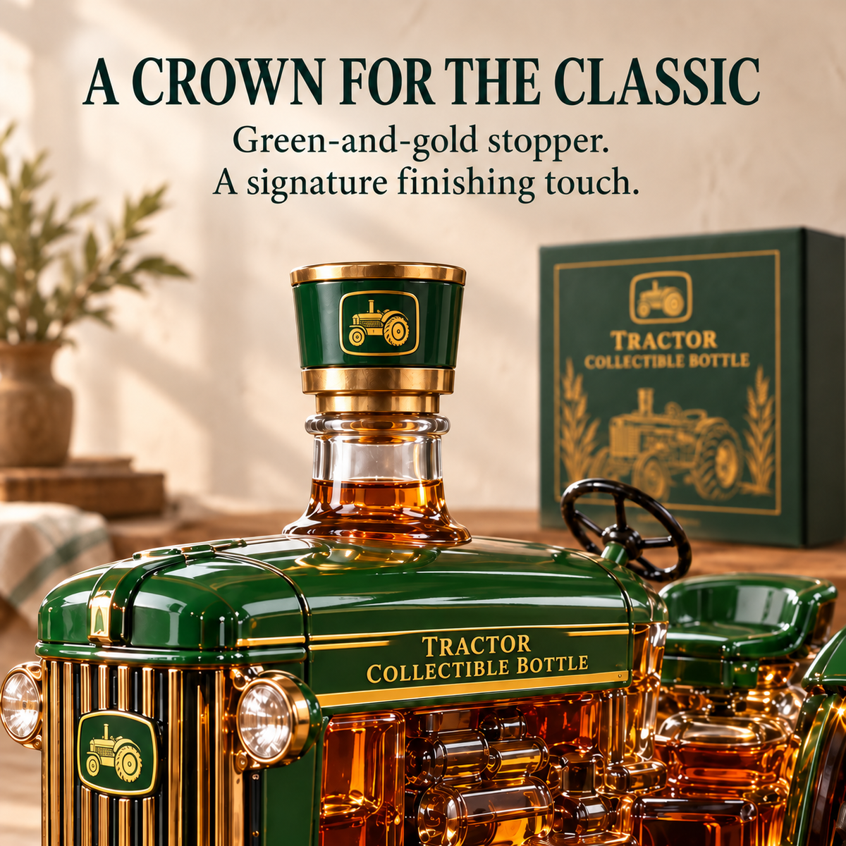 🚜 Farm Heritage Tractor-Shaped Bottle & Display Gift Set - Vintage Bar Decor 🌾