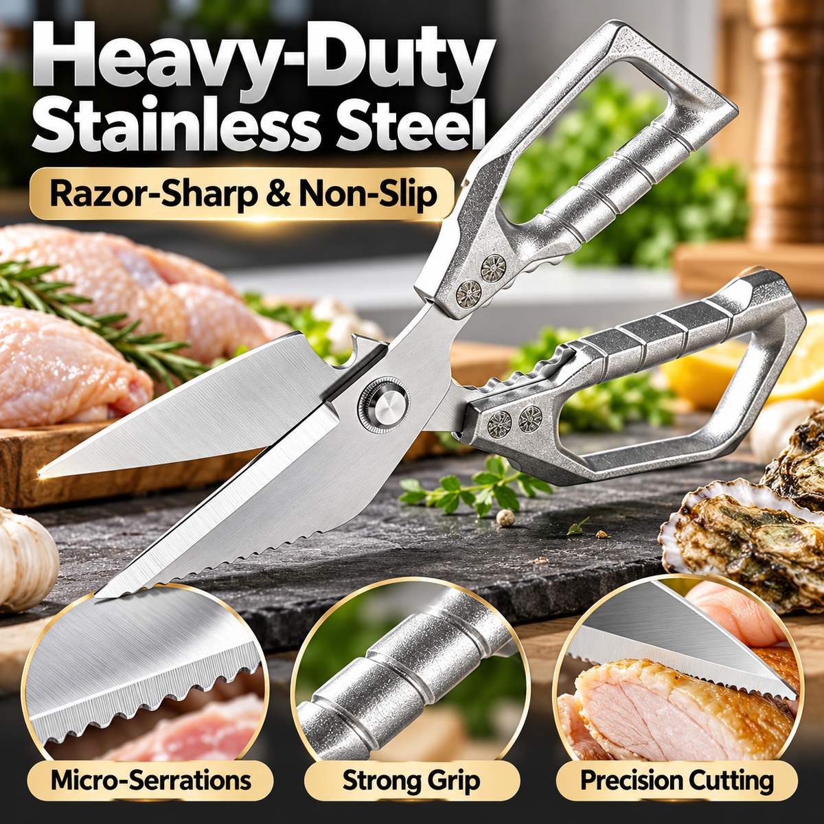7-in-1 Heavy-Duty Kitchen Shears | Detachable Stainless Steel Food Scissors