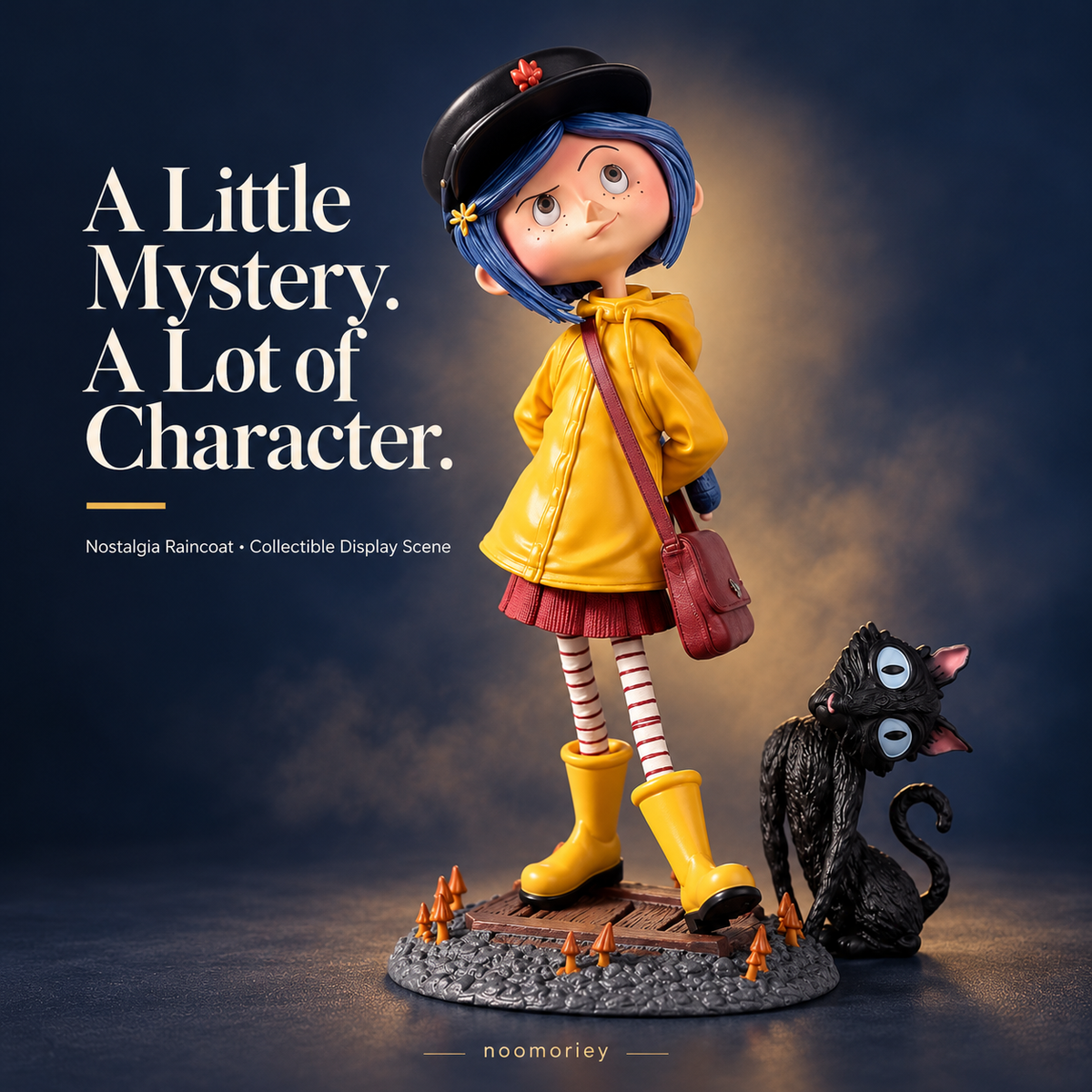 💛 A Little Mystery, A Lot of Charm – Raincoat Girl & Black Cat Collectible Figurine for Halloween & Year-Round Display 🐈⬛