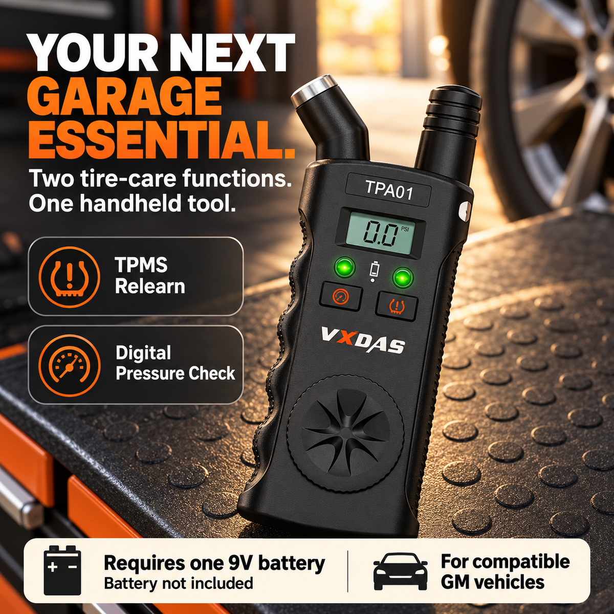 🛞 2-in-1 TPMS Relearn Tool & Digital Tire Pressure Gauge for GM