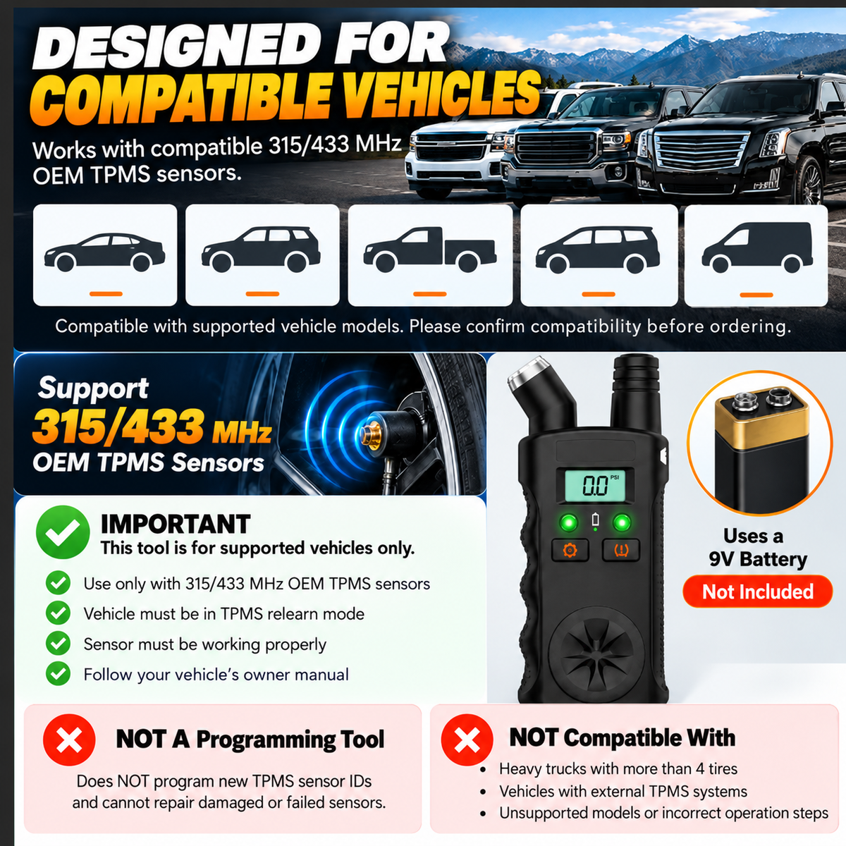 🚗 2-in-1 GM TPMS Relearn Tool & Digital Tire Pressure Gauge — 150 PSI