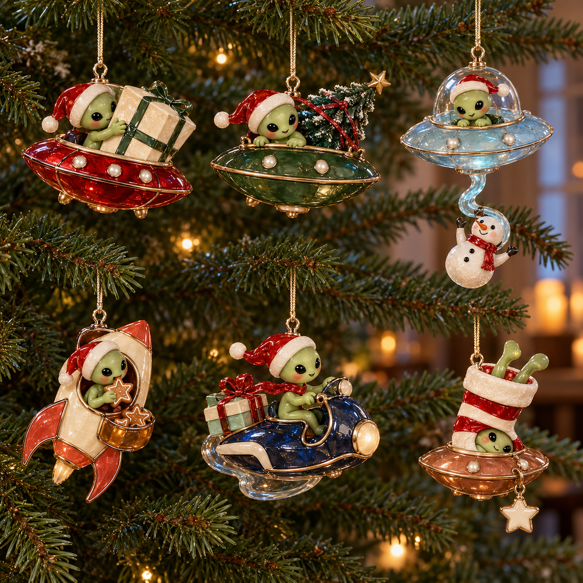 Cosmic Christmas Alien Ornaments – 6 Whimsical Holiday Designs