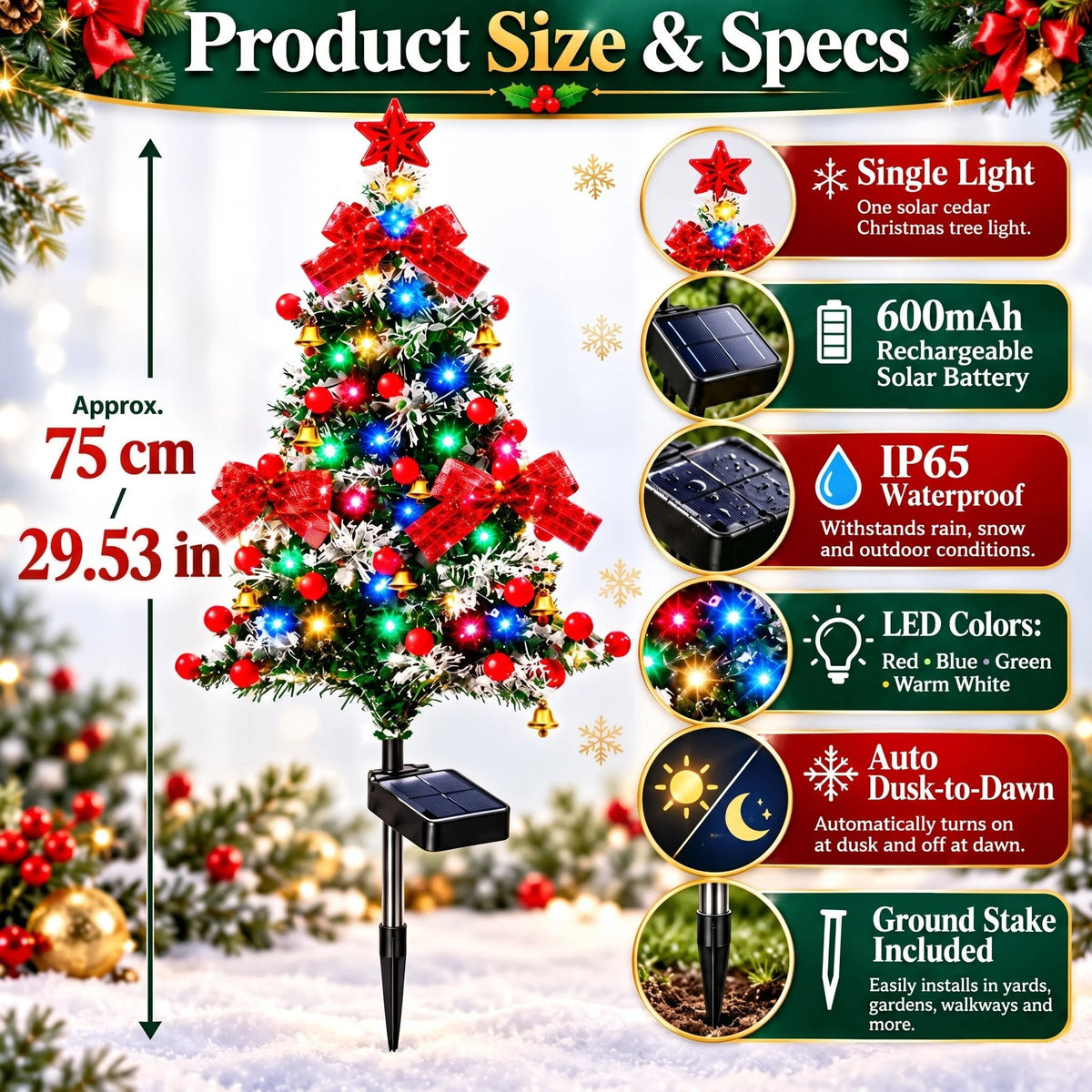 🔥HOT SALE 50% OFF🌲 Solar Cedar Christmas Tree Lights| Festive Outdoor Holiday Decor