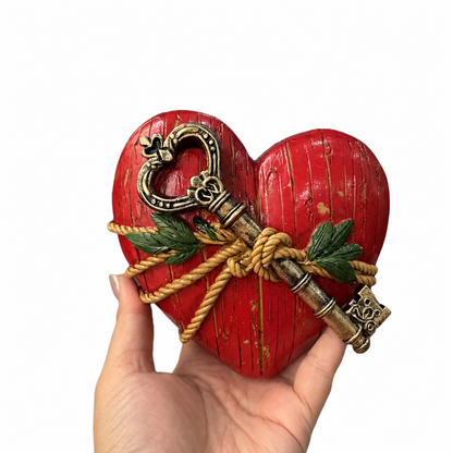 Handmade Heart & Vintage Brass Key Keepsake – Romantic Anniversary Gift for Couples