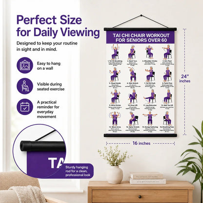 🧘 Daily Chair Tai Chi Exercise Poster | Senior Wellness Training Canvas Wall Art