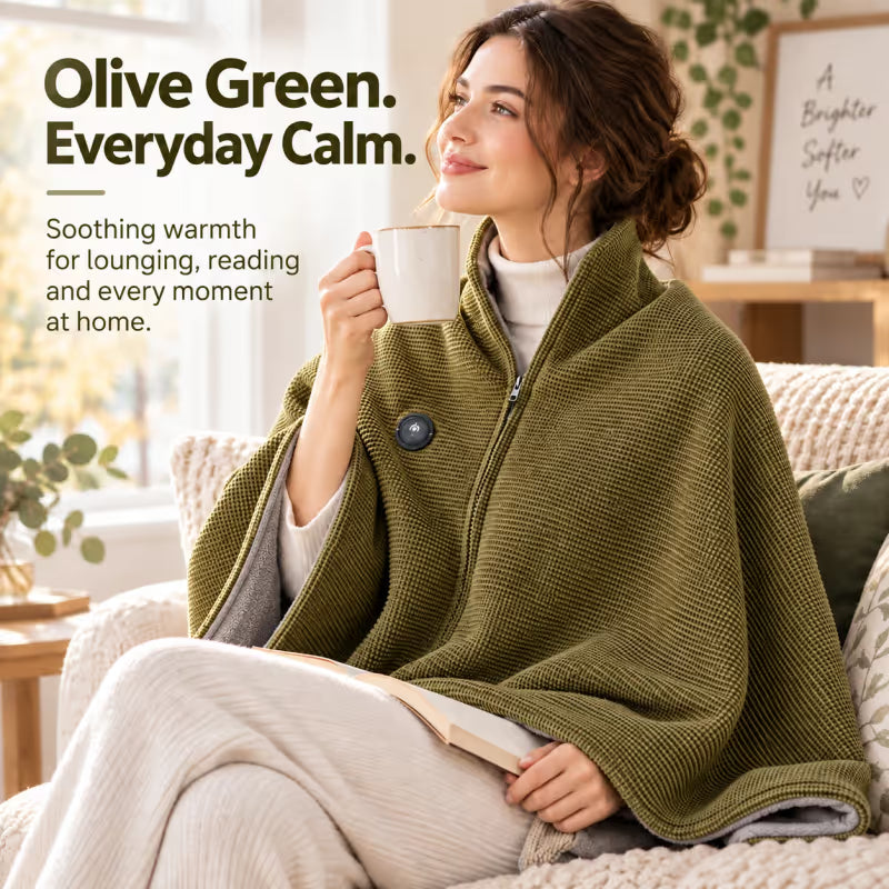 ♨️ 8-Zone Wearable Heated Blanket ❄️ – Cozy Shawl with 3 Heat Levels & USB Power