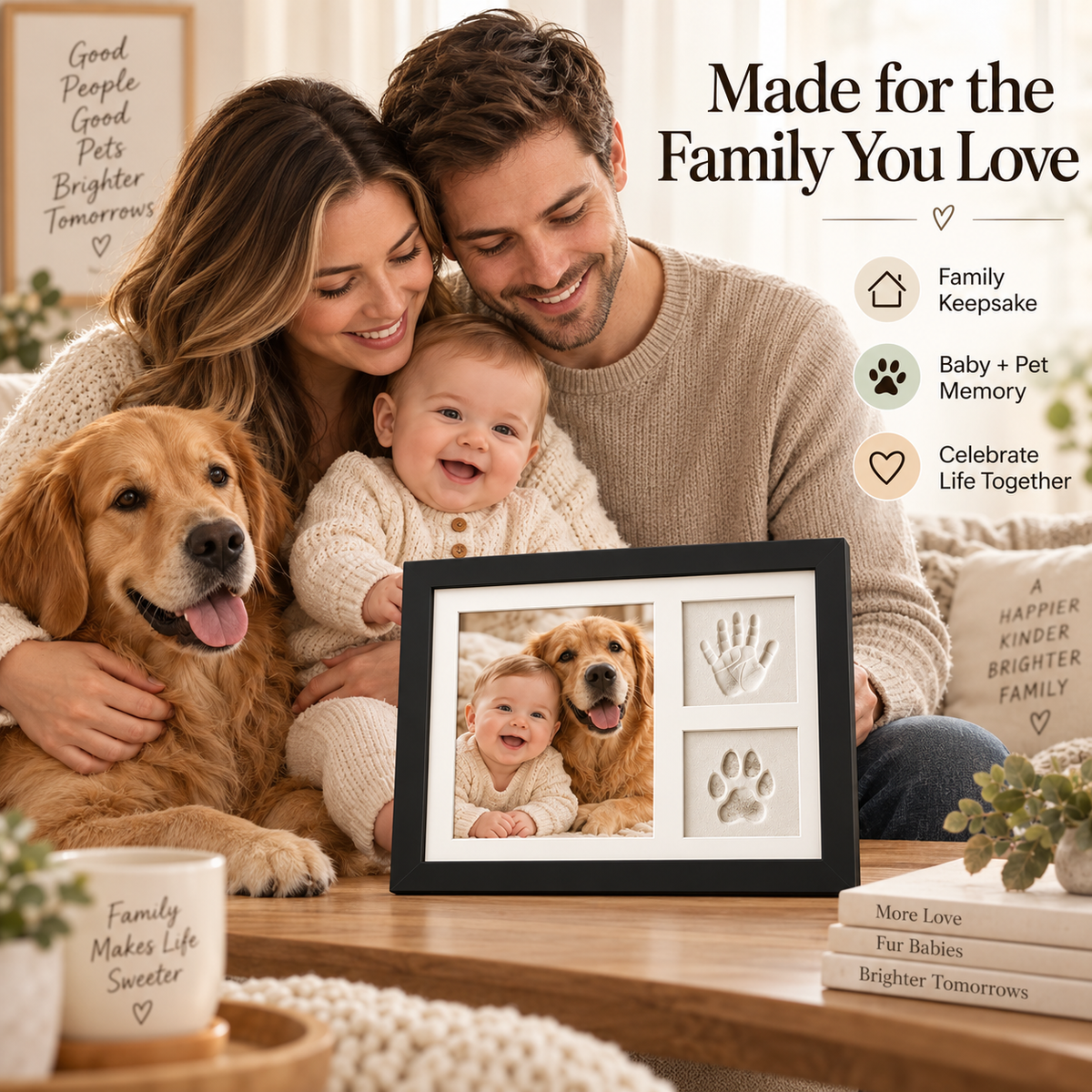 🤍 Tiny Prints Baby & Pet Keepsake Frame – Photo, Handprint & Paw Print Kit