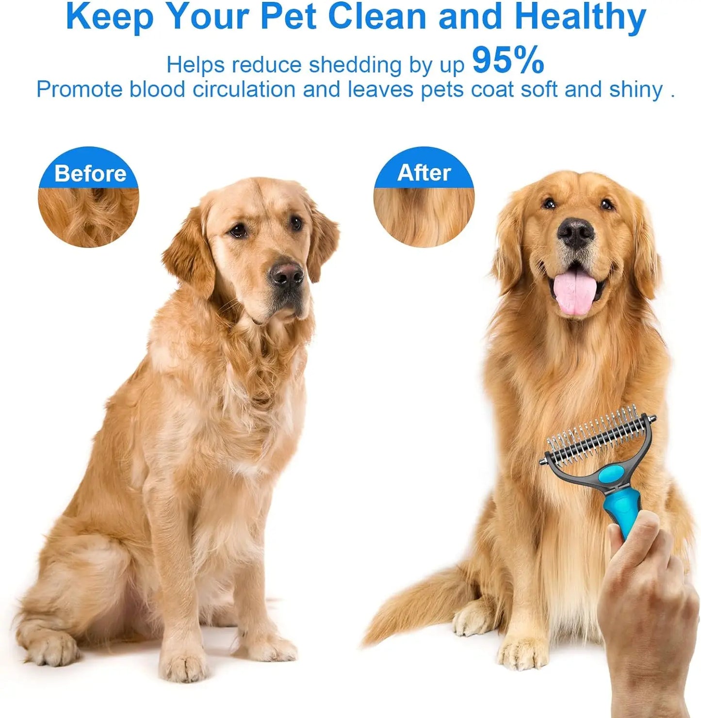 🐾 Pet Grooming Brush — Painless Shedding & Detangling Comb