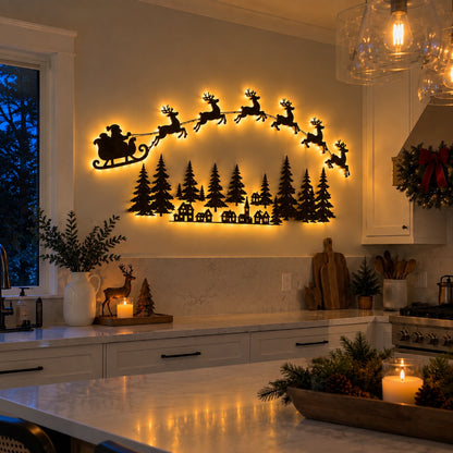 🎅 Christmas Santa Sleigh & Reindeer Press‑On LED Wall Decor | Festive Holiday Wall Art