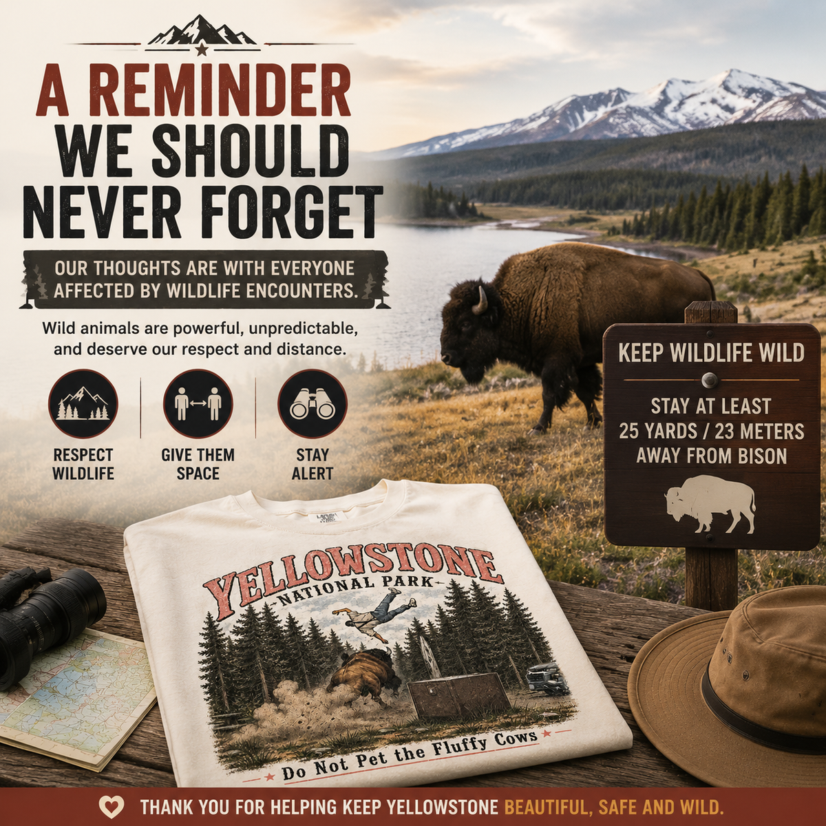 "Do Not Pet The Fluffy Cows T-Shirt" 🏞️ Yellowstone National Park Vintage Bison Graphic Tee