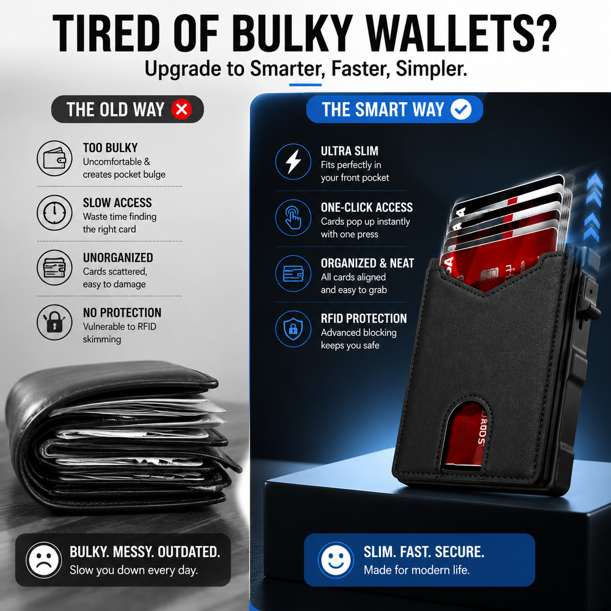 2026 new🔐 RFID Blocking Minimalist Pop-Up Wallet | One-Second Card Eject Design & Ultra Slim Pocket Wallet