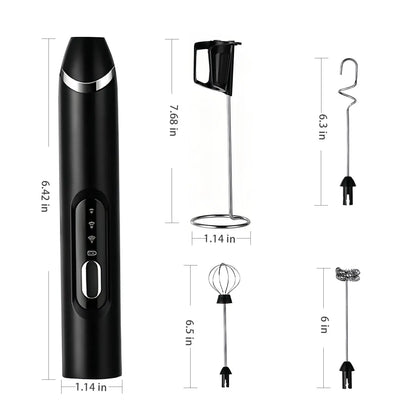 ⚡ Super Powerful Torque — Rechargeable Milk Frother Wand ☕3-Speed Handheld Foam Maker for Coffee, Matcha & Protein Shakes