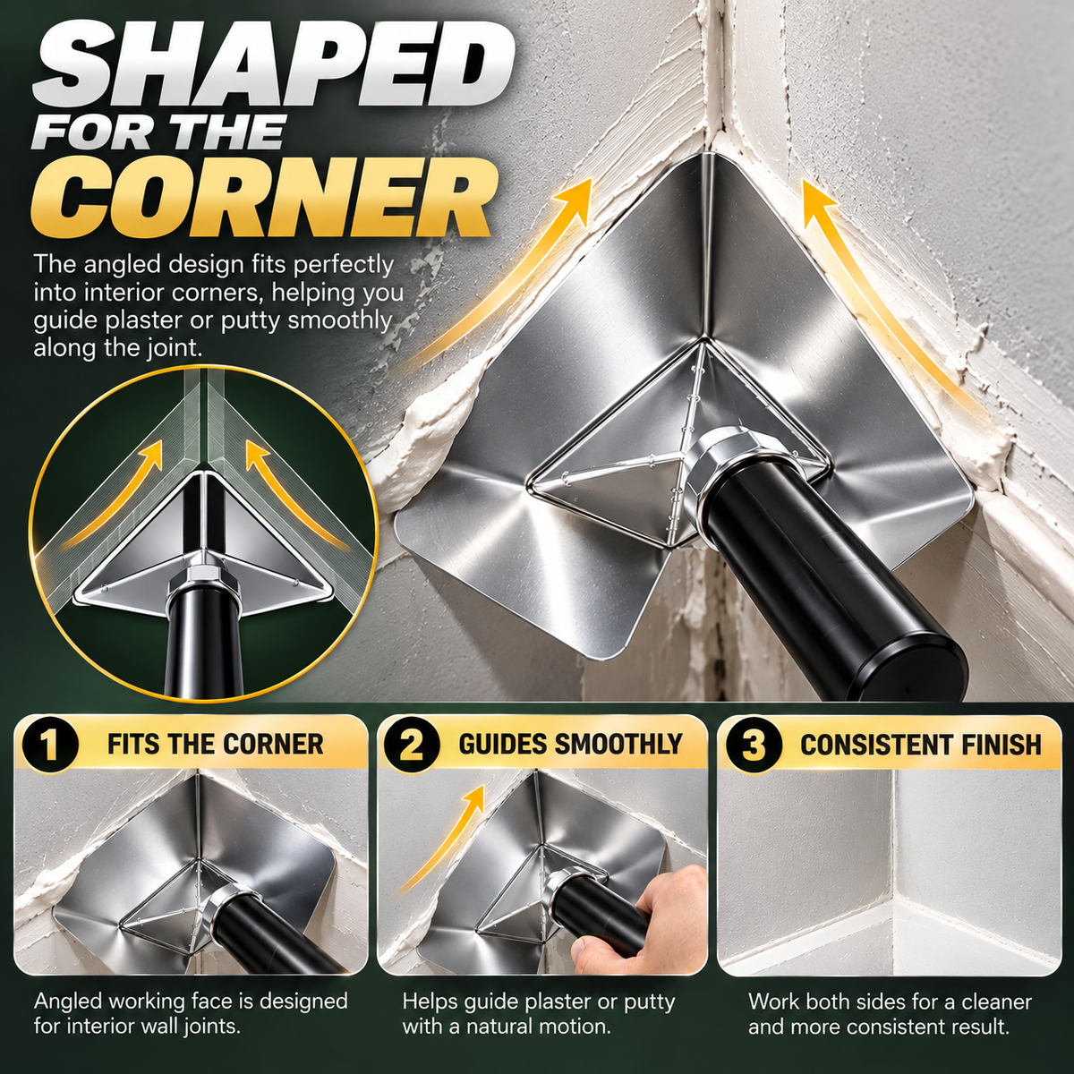 🏠 Corner Finishing Trowel – Stainless Steel Plaster & Putty Tool for Interior Wall Corners