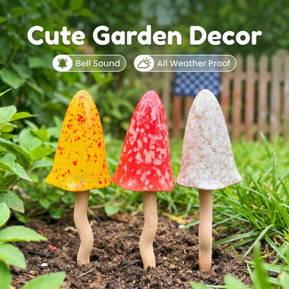 3 Pack Tinkling Toadstools Ceramic Mushrooms for Garden Decor