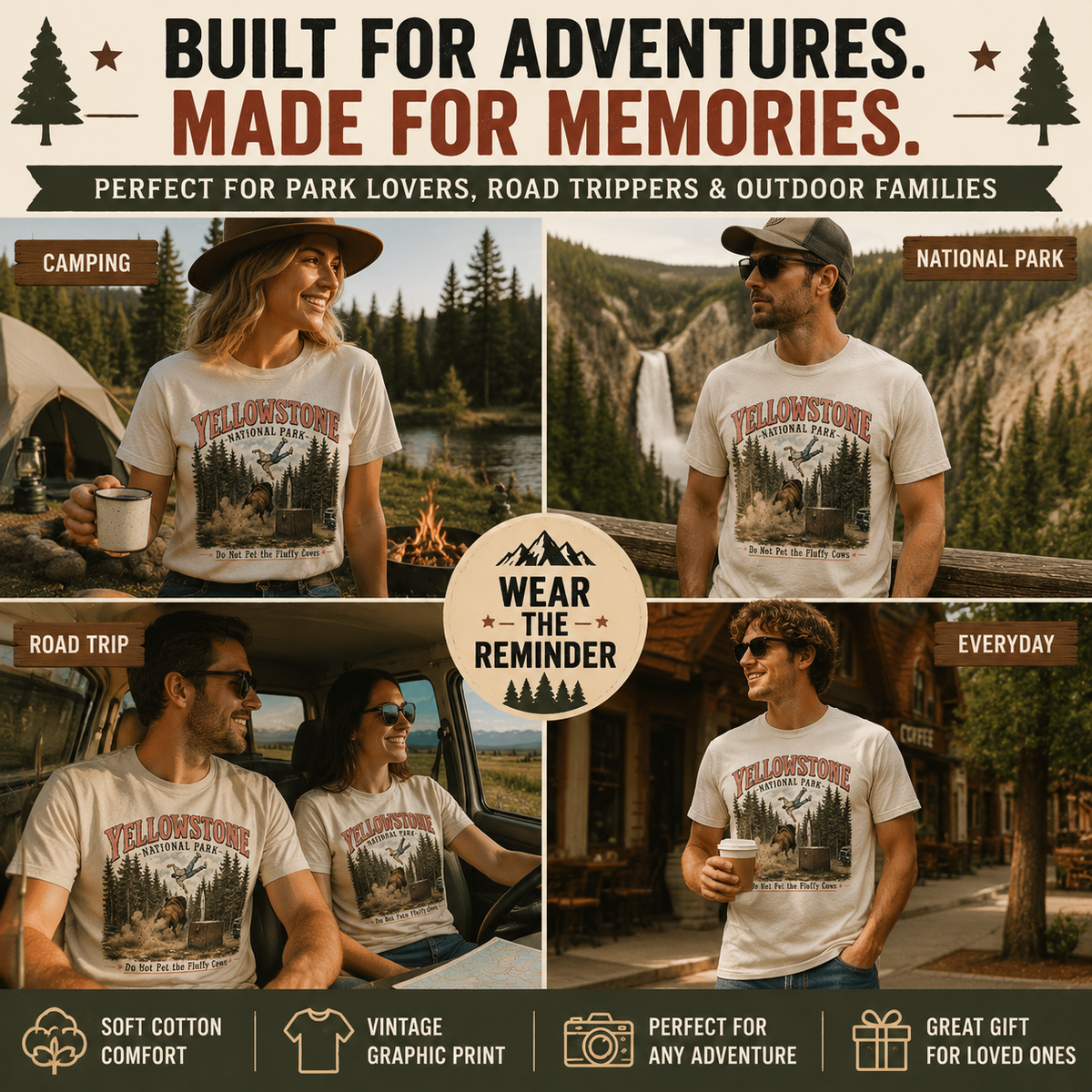 "Do Not Pet The Fluffy Cows T-Shirt" 🏞️ Yellowstone National Park Vintage Bison Graphic Tee