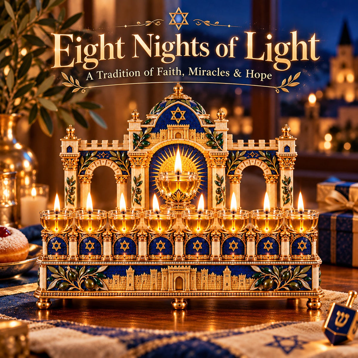 8-Night Hanukkah Oil Light Centerpiece