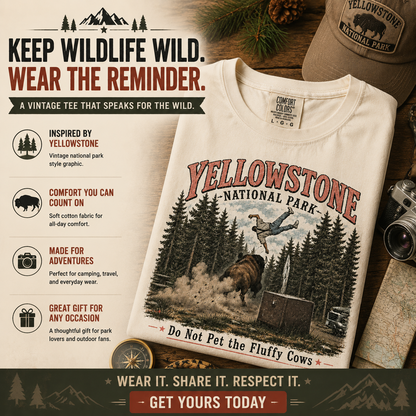 "Do Not Pet The Fluffy Cows T-Shirt" 🏞️ Yellowstone National Park Vintage Bison Graphic Tee