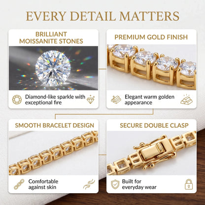 Classic 4mm D-Color Moissanite Tennis Bracelet – 14K Gold Plated with Double Safety Clasp-Last Day Sale-90% OFF🔥