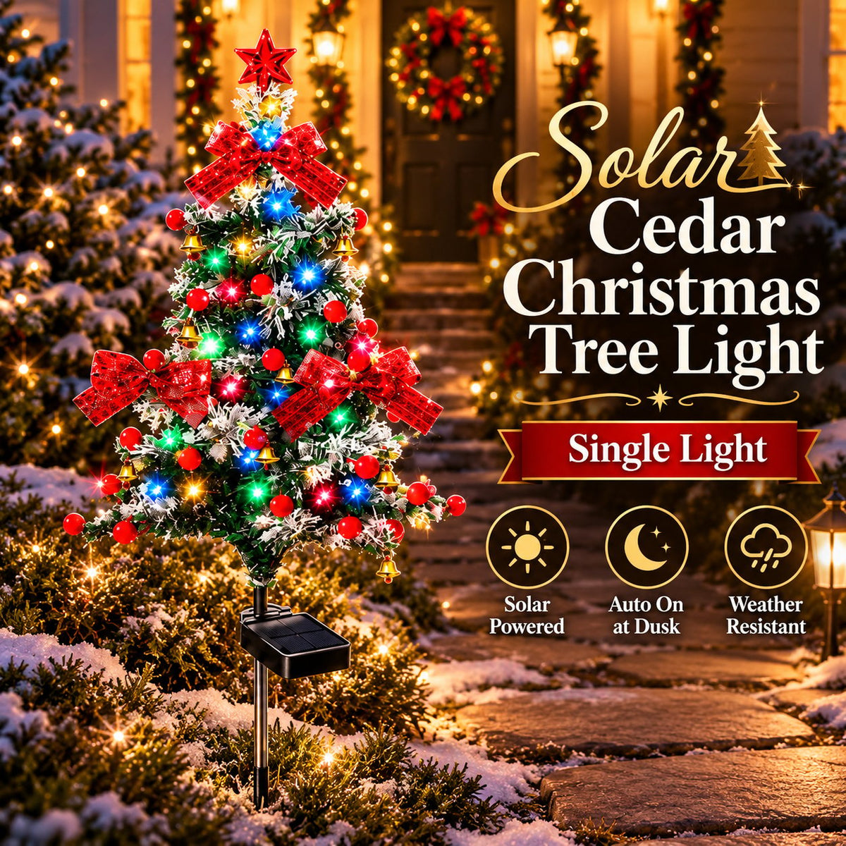 Last Day Promotion! 🔥 Solar Cedar Christmas Tree Lights| Festive Outdoor Holiday Decor ✅️BUY 4 GET 20% OFF