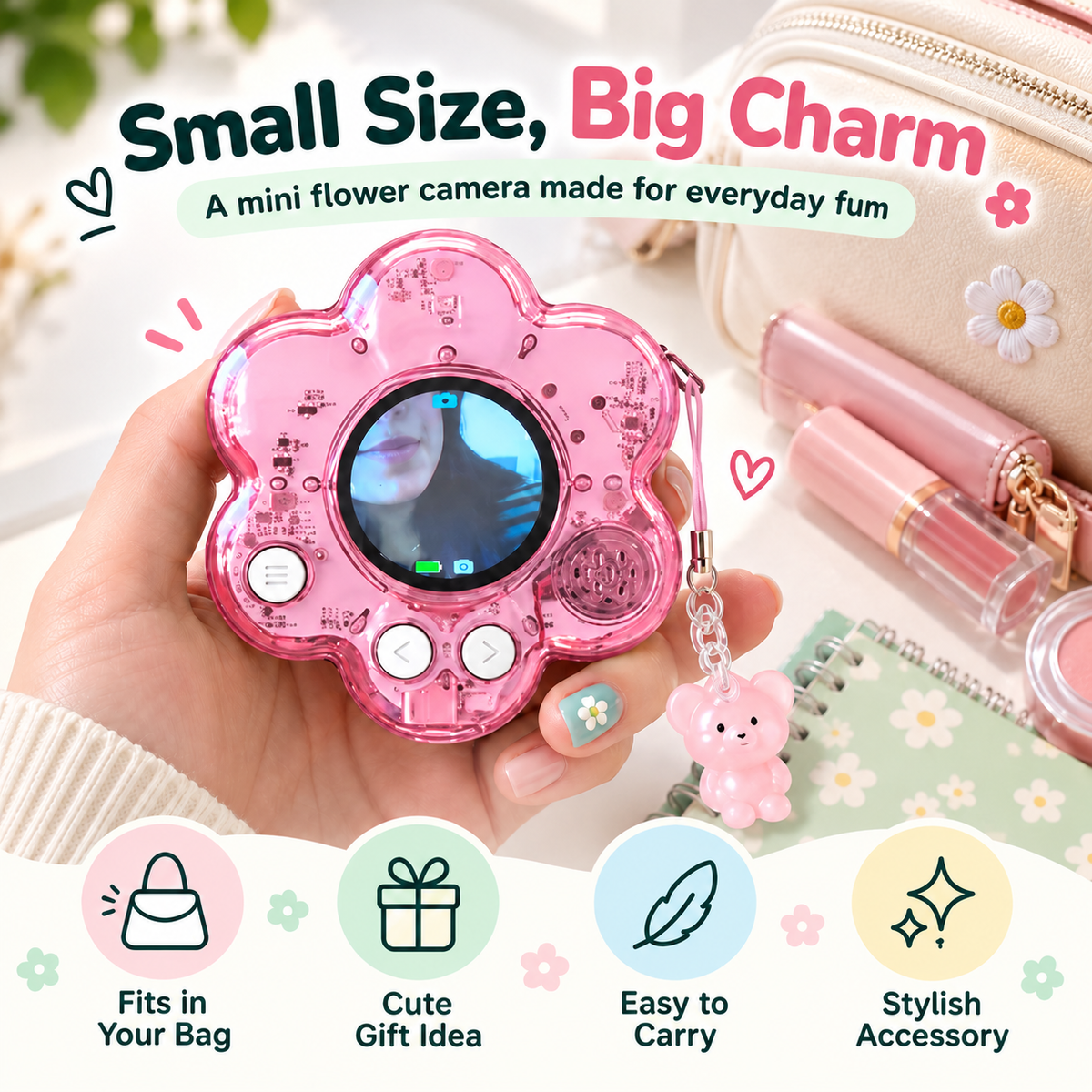 🌸 Flower Mini Digital Camera | Photo + Video Bag Charm Camera