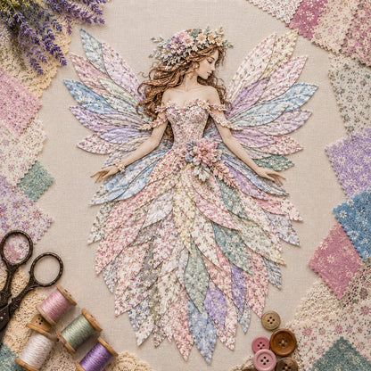 💯🧚‍♀️🌸 Premium Fairy Patchwork DIY Kit | High-Quality Layered Fabric with Floral Wings DIY Handmade Fantasy Wall Decor ✨15*12cm
