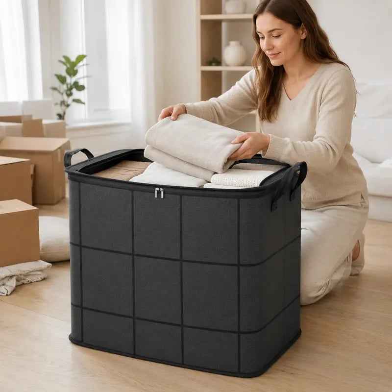 🏠🔥 Today 49% OFF🔥 Spacious Moving Storage Bin | Large Zippered Organizer for Quilts, Bedding & Sweaters