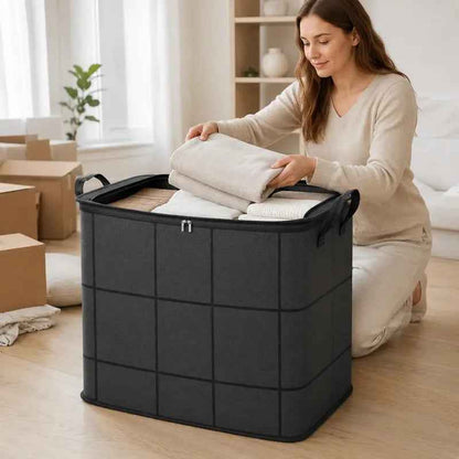 🏠🔥 Today 49% OFF🔥 Spacious Moving Storage Bin | Large Zippered Organizer for Quilts, Bedding & Sweaters