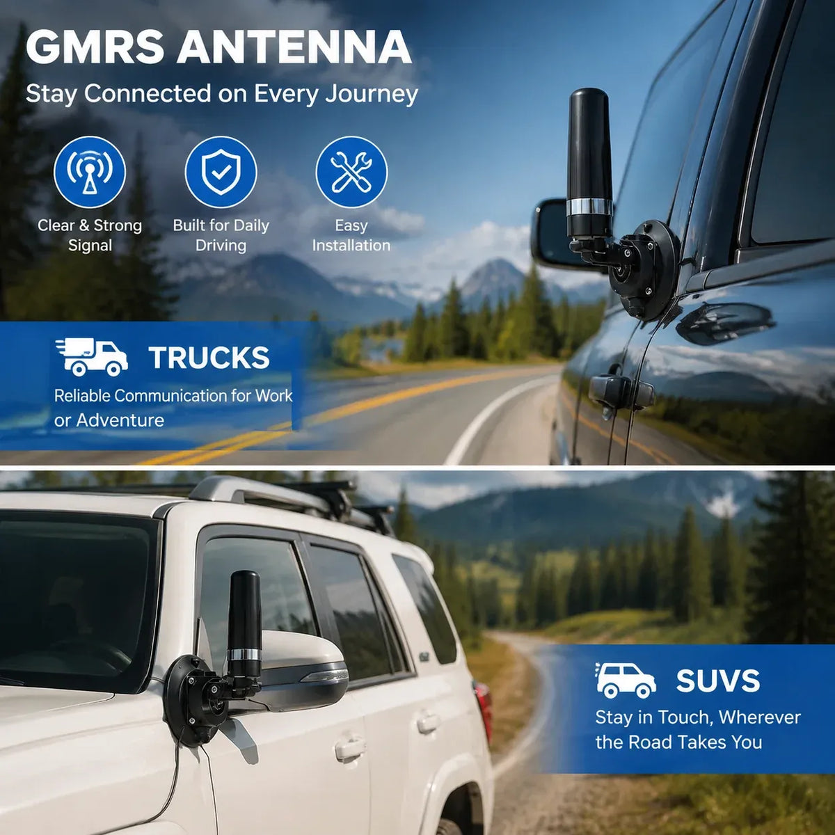 🔥Last Day 49% OFF - Universal GMRS Antenna Mount – Heavy-Duty Radio Antenna Bracket for Cars, SUVs, Trucks, Off-Road Vehicles & Boats