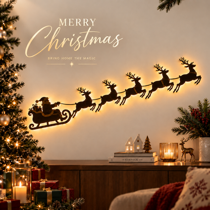 🎅 Christmas Santa Sleigh & Reindeer Press‑On LED Wall Decor | Festive Holiday Wall Art