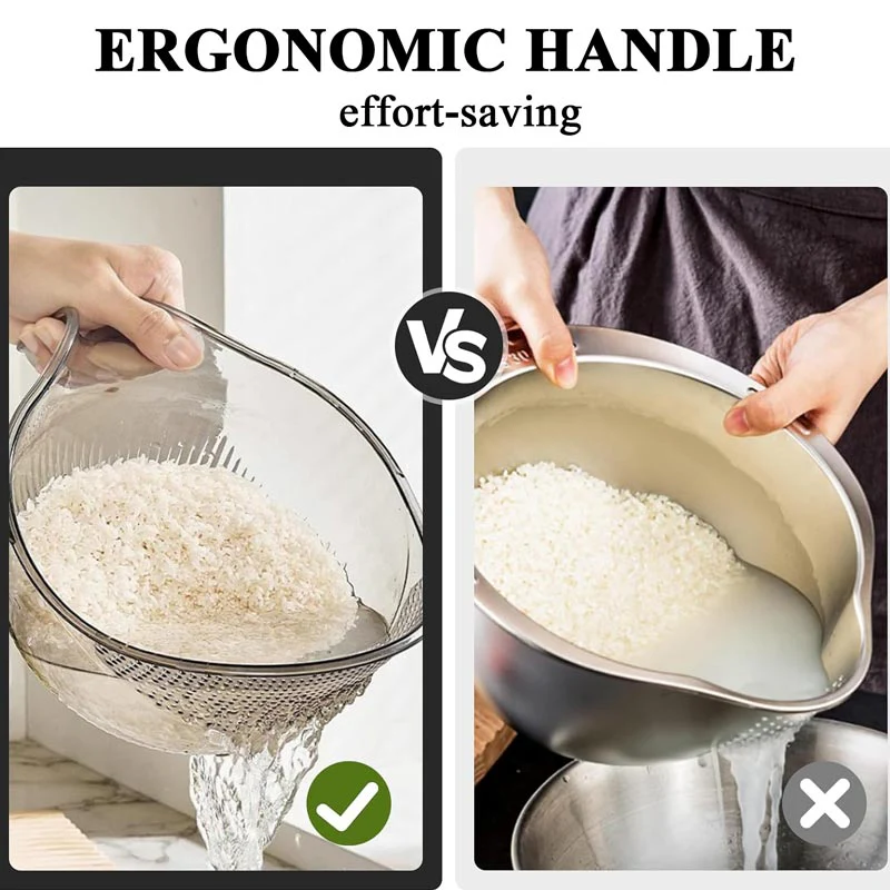 🥗 Multi-Purpose Rice Washing & Strainer Bowl | Wash Rice, Fruits & Vegetables