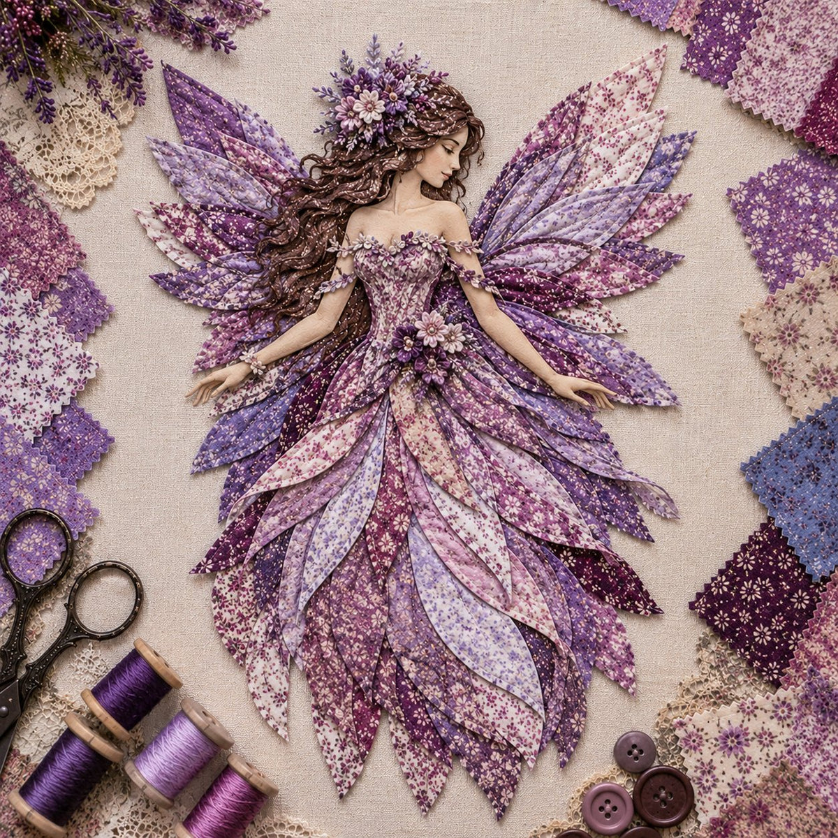 💯🧚‍♀️🌸 Premium Fairy Patchwork DIY Kit | High-Quality Layered Fabric with Floral Wings DIY Handmade Fantasy Wall Decor ✨15*12cm