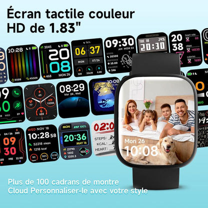⌚💖 Smartwatch con Chiamate Intelligenti! 🎙️ Assistente Vocale, Fitness Tracker, 100+ Sport, IP68 Impermeabile 🌊, Tracker Sonno 😴, Batteria 30 Giorni 🔋, Display HD 1,83' Personalizzabile 📸 – App VeryFit