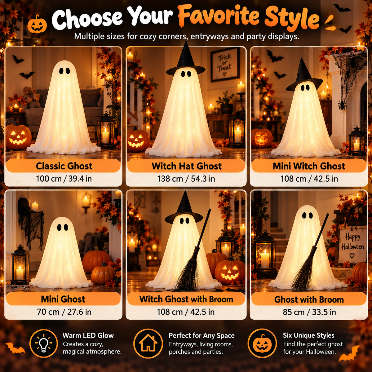 Halloween Spooky Lighted Ghost Decor Set