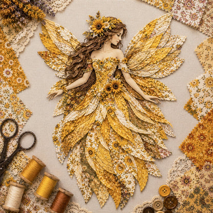 💯🧚‍♀️🌸 Premium Fairy Patchwork DIY Kit | High-Quality Layered Fabric with Floral Wings DIY Handmade Fantasy Wall Decor ✨15*12cm