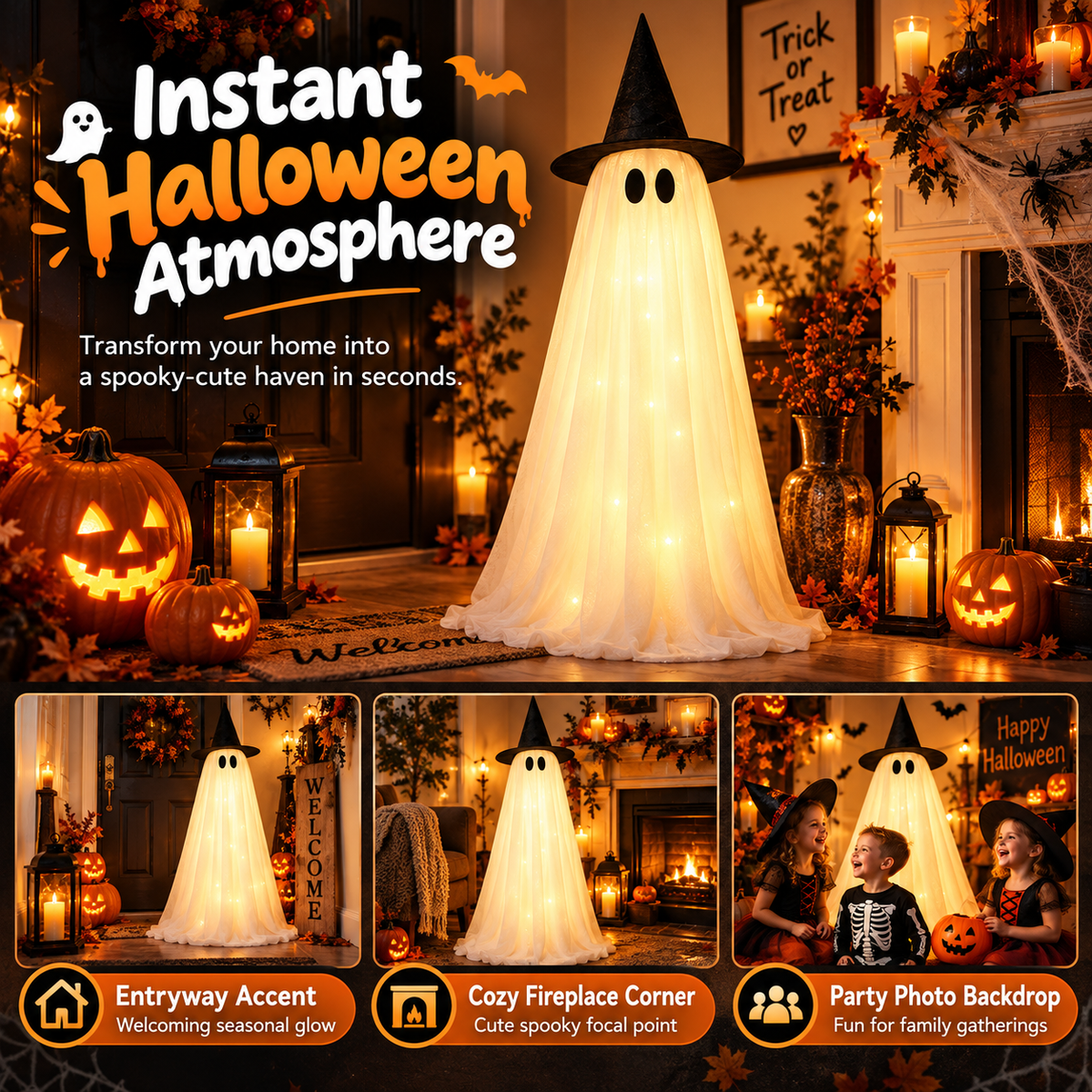 Halloween Spooky Lighted Ghost Decor Set