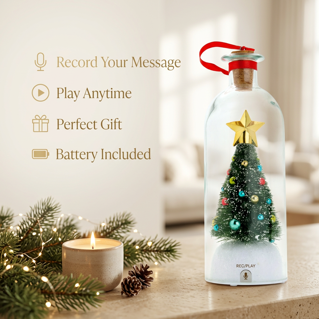 🎅🎄 Recordable Christmas Tree In Bottle Ornament | Voice Message Keepsake Giftcordable Message in a Bottle