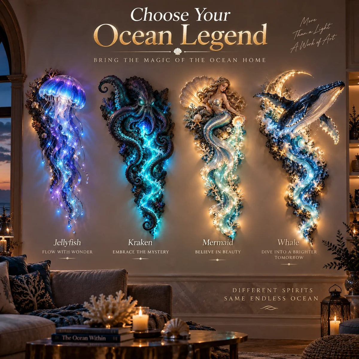 ⏰ Limited Stock 50% OFF - 🌊✨ Enchanted Ocean Legends™ Lighted Wall Décor Collection 🐋🧜‍♀️