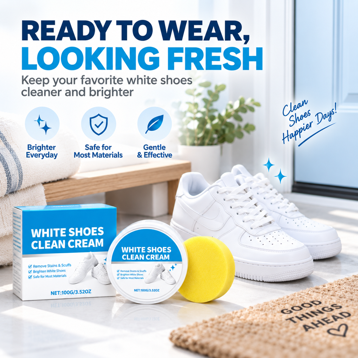 White Shoes Solid Clean Cream