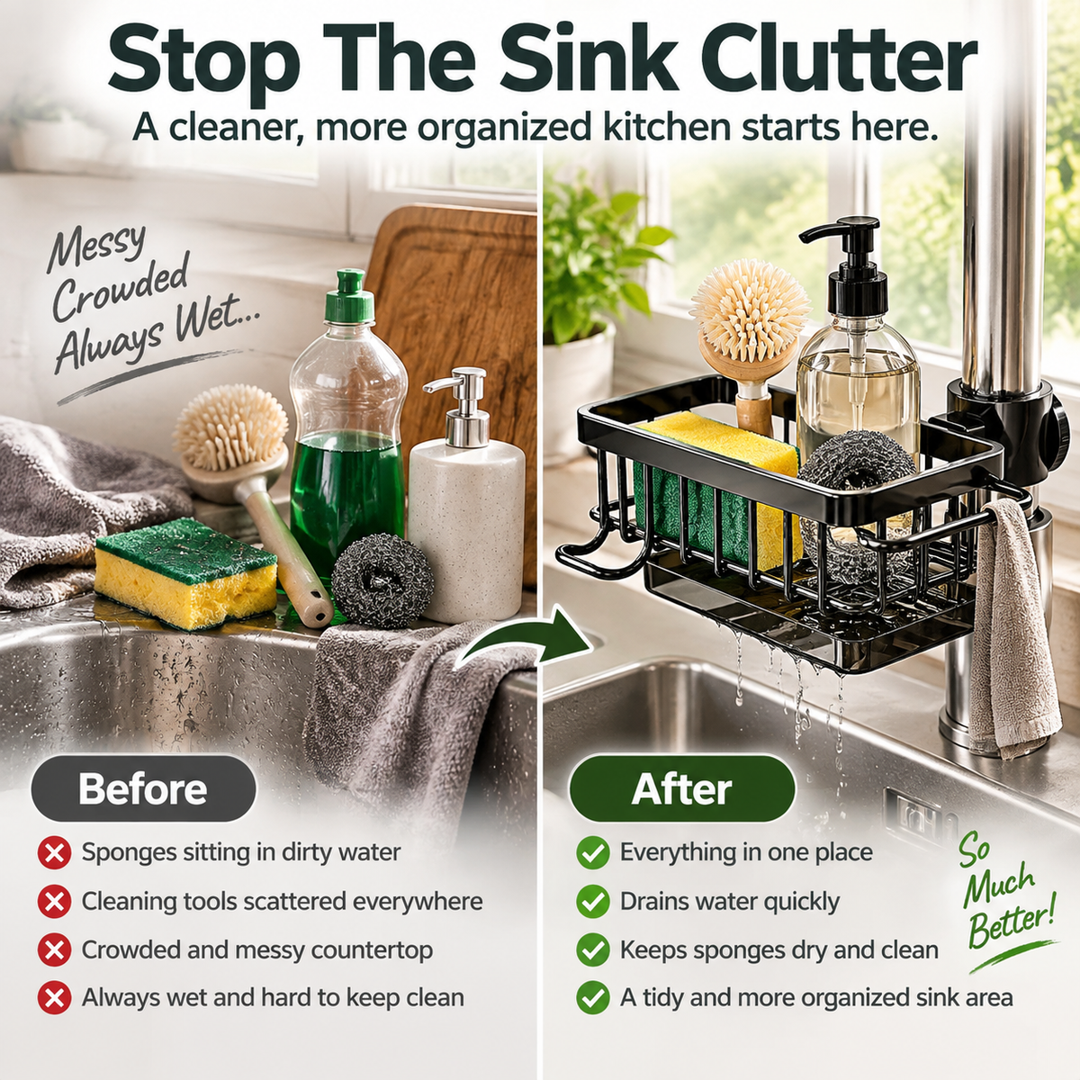 🔥HOT SALE✨ Faucet Sink Organizer Rack – Keep Your Kitchen Sink Clean & Clutter-Free