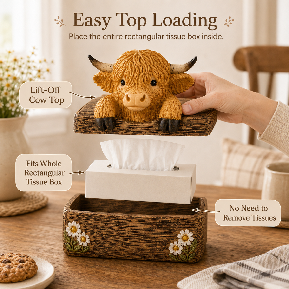 🐮 Cute Highland Cow Farmhouse Décor – Rustic Country Home Accent for Living Room, Kitchen & Entryway