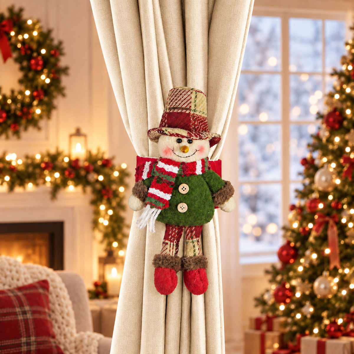 🎄 Christmas Plush Curtain Tiebacks – Santa, Snowman & Reindeer Festive Curtain Holders