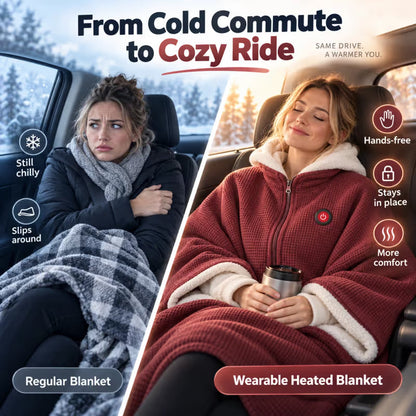 ♨️ 8-Zone Wearable Heated Blanket ❄️ – Cozy Shawl with 3 Heat Levels & USB Power